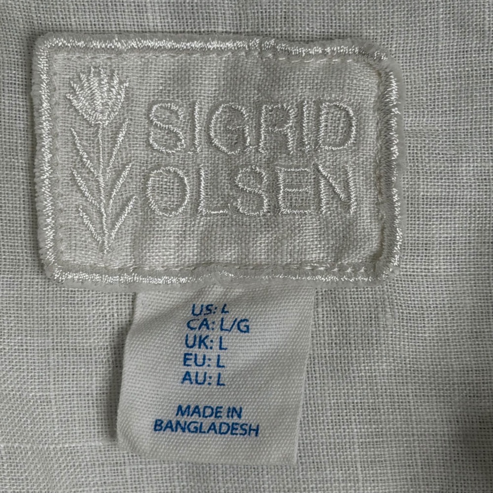 Sigrid Olsen 100% Linen Button Front Shirt Womens L White Coastal Lagenlook - Picture 4 of 8